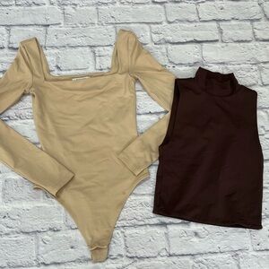 Aritzia babaton Square Bodysuit Dark Brown Sleeveless Mock Neck Top lot xs/xxs